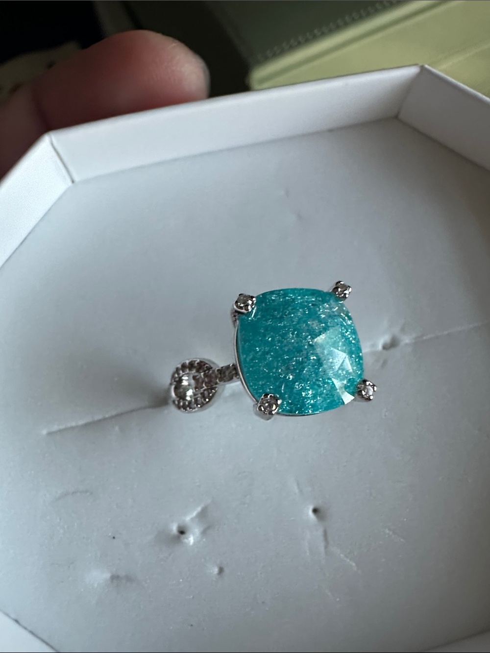 Blue Cushion-Cut Crystal Ring by